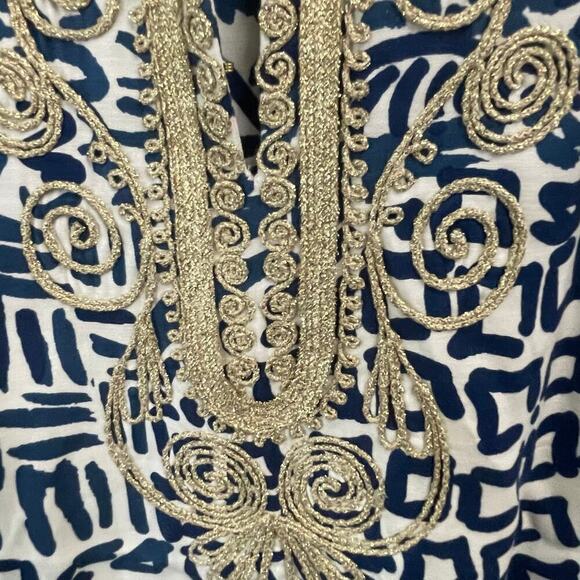 Lilly Pulitzer Carlotta Dress, Size 0 Indigo Home Slice Stretch Gold Casual - Picture 2 of 9